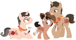 Size: 815x427 | Tagged: safe, artist:superrosey16, oc, pigeon, pony, unicorn, archimedes, base used, colt, father and child, father and son, gay, magical gay spawn, male, medic, medic (tf2), non-mlp oc, non-mlp shipping, ponified, scar, shipping, simple background, sniper, sniper (tf2), stallion, team fortress 2, transparent background