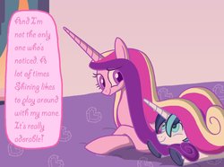 Size: 1032x766 | Tagged: artist needed, source needed, safe, princess cadance, shining armor, alicorn, pony, unicorn, g4, beautiful, bed, bedroom, blue eyes, comic, couple, crossed hooves, eyebrows, female, gradient mane, hair, long mane, looking at each other, looking at someone, lying down, lying on bed, male, mane, mare, married couple, multicolored hair, multicolored mane, on bed, pink fur, purple eyes, raised eyebrow, ship:shiningcadance, shipping, silly, smiling, smiling at each other, stallion, straight, white fur