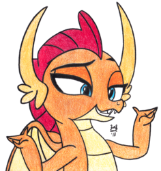 Size: 3930x4156 | Tagged: safe, artist:zachattackj, smolder, dragon, g4, molt down, dragoness, female, simple background, solo, traditional art, white background, wrong color