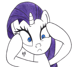 Size: 4624x4112 | Tagged: safe, artist:zachattackj, rarity, pony, unicorn, g4, the saddle row review, absurd resolution, female, hooves on face, meltdown, scene interpretation, simple background, solo, traditional art, white background