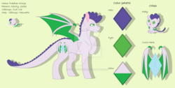 Size: 1024x517 | Tagged: safe, artist:kiralindocruz, oc, oc only, oc:freedom wings, dracony, hybrid, baby, base used, deviantart watermark, green background, interspecies offspring, male, offspring, parent:rarity, parent:spike, parents:sparity, reference sheet, simple background, solo, watermark