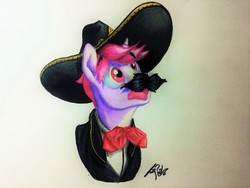 Size: 2560x1920 | Tagged: safe, artist:uliovka, oc, oc only, oc:basura, pony, facial hair, male, mariachi, moustache, solo, traditional art