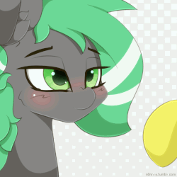 Size: 1111x1111 | Tagged: safe, artist:n0nnny, oc, oc only, oc:minty strip, oc:mixi creamstar, pony, g4, :t, abstract background, animated, blushing, boop, cheek fluff, cute, ear fluff, eye shimmer, frame by frame, gif, hnnng, hooves, male, n0nnny's boops, nose wrinkle, ocbetes, offscreen character, scrunchy face, smiling, solo focus, stallion, weh
