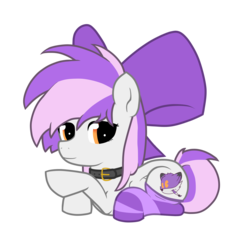 Size: 1800x1700 | Tagged: safe, artist:mewio, oc, oc only, oc:mewio, pony, bow, clothes, collar, cutie mark, female, looking at you, lying down, simple background, socks, solo, striped socks, transparent background