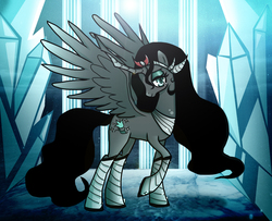 Size: 1782x1445 | Tagged: safe, artist:yula568, oc, oc only, oc:crystal flower, changepony, hybrid, female, interspecies offspring, mare, offspring, parent:king sombra, parent:queen chrysalis, parents:chrysombra, solo