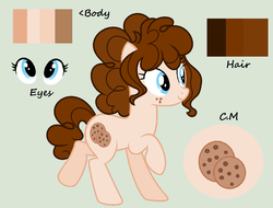 Size: 1280x973 | Tagged: safe, artist:rose-moonlightowo, oc, oc only, oc:soft cookie, earth pony, pony, female, mare, offspring, parent:cheese sandwich, parent:pinkie pie, parents:cheesepie, reference sheet, simple background, solo
