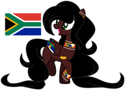 Size: 1024x732 | Tagged: dead source, safe, artist:cosmicwitchadopts, pegasus, pony, african, african pony, black mane, black tail, brown coat, brown fur, colored wings, female, green eyes, mare, multicolored wings, nation ponies, ponified, simple background, solo, south africa, tail, transparent background