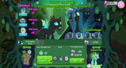 Size: 1024x551 | Tagged: safe, gameloft, barren hymn, cornicle, double diamond, night glider, party favor, queen chrysalis, thorax, changedling, changeling, g4, to where and back again, changeling kingdom, game screencap, gem