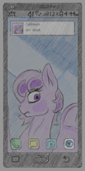 Size: 600x1200 | Tagged: safe, artist:stray prey, oc, oc:codpone, abstract background, against glass, cellphone, cheek squish, glass, icon, low battery, notification, phone, squishy cheeks, text message, trapped, worried