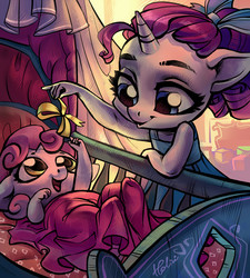 Size: 2480x2755 | Tagged: safe, artist:holivi, rarity, sweetie belle, unicorn, anthro, g4, baby, baby belle, belle sisters, blanket, crib, cute, diasweetes, duo, female, filly, filly rarity, foal, high res, holivi is trying to murder us, open mouth, raribetes, siblings, sisters, sweet dreams fuel, weapons-grade cute, younger