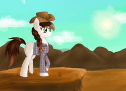 Size: 3414x2464 | Tagged: safe, artist:dreamy990, oc, oc only, oc:agent kiwi, earth pony, pony, clothes, female, hat, high res, mare, plaid, plaid shirt, shirt, solo