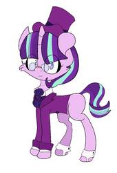 Size: 747x1100 | Tagged: safe, artist:galaxydream28, snowfall frost, starlight glimmer, pony, unicorn, g4, clothes, dr jekyll and mr hyde, female, glasses, hat, solo, top hat