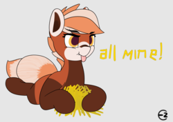 Size: 3508x2481 | Tagged: safe, artist:expression2, oc, oc only, oc:pandy cyoot, original species, red panda pony, food, french fries, gray background, high res, simple background, solo, tongue out