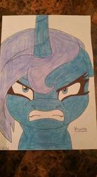 Size: 528x960 | Tagged: safe, artist:lorissa2002, princess luna, alicorn, pony, g4, angry, female, looking at you, simple background, solo, traditional art, white background