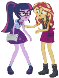Size: 624x824 | Tagged: safe, artist:php77, edit, edited screencap, editor:php77, screencap, sci-twi, sunset shimmer, twilight sparkle, equestria girls, equestria girls series, background removed, cyoa, sick, simple background, transparent background