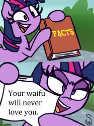 Size: 760x1014 | Tagged: safe, artist:quarium edits, twilight sparkle, alicorn, pony, g4, ed edd n eddy, exploitable meme, meme, truth, twilight sparkle (alicorn), twilight's fact book, your waifu will never love you