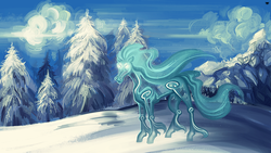 Size: 1000x563 | Tagged: safe, artist:php174, windigo, g4, glowing, glowing eyes, snow, solo, transparent flesh, tree