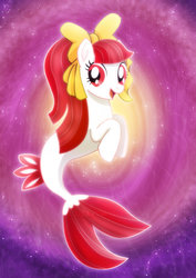 Size: 1600x2263 | Tagged: safe, artist:jucamovi1992, seapony (g4), cute, female, fish tail, open mouth, red eyes, ribbon, solo