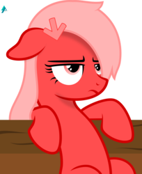 Size: 1765x2160 | Tagged: safe, artist:arifproject, oc, oc only, oc:downvote, pony, derpibooru, g4, derpibooru ponified, frown, meta, ponified, simple background, solo, table, transparent background, unamused, vector