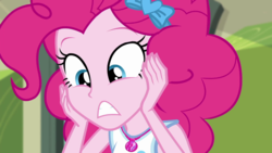 Size: 1280x720 | Tagged: safe, screencap, pinkie pie, equestria girls, g4, my little pony equestria girls: better together, stressed in show, stressed in show: pinkie pie, clothes, female, geode of sugar bombs, magical geodes, solo, tank top
