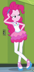 Size: 313x665 | Tagged: safe, screencap, pinkie pie, equestria girls, g4, my little pony equestria girls: better together, stressed in show, stressed in show: pinkie pie, clothes, cropped, female, geode of sugar bombs, magical geodes, rah rah skirt, shoes, skirt, solo, tank top