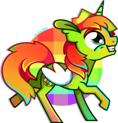 Size: 1140x1186 | Tagged: safe, artist:amberpone, oc, oc only, oc:citrus, oc:citrus papyrus, pony, unicorn, blue eyes, colorful, contest prize, crown, cutie mark, digital art, eyebrows, full body, green fur, green pony, happy, horn, jewelry, lighting, lineart, looking up, male, mane, orange hair, original character do not steal, paint tool sai, rainbow, red hair, regalia, shading, simple background, smiling, stallion, transparent background, trotting