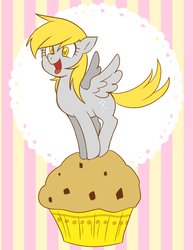 Size: 2234x2894 | Tagged: safe, artist:hosikawa, derpy hooves, pegasus, pony, g4, female, food, giant muffin, high res, looking at you, mare, muffin, open mouth, solo