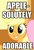 Size: 366x544 | Tagged: safe, edit, edited screencap, screencap, applejack, fluttershy, earth pony, pegasus, pony, g4, yakity-sax, apple-solutely, applejack's hat, cowboy hat, cropped, cute, female, hat, image macro, jackabetes, mare, meme, pun, smiling, solo focus