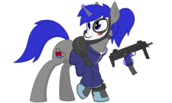 Size: 2560x1536 | Tagged: safe, artist:xphil1998, oc, oc only, oc:dream vezpyre, oc:dream², pony, unicorn, clothes, crossover, gun, jacket, mask, simple background, solo, tom clancy, tom clancy's the division, transparent background, weapon