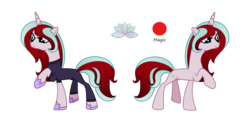Size: 3769x1857 | Tagged: safe, artist:darbypop1, oc, oc only, oc:lotus jewel, pony, unicorn, catsuit, female, mare, reference sheet, simple background, solo, transparent background