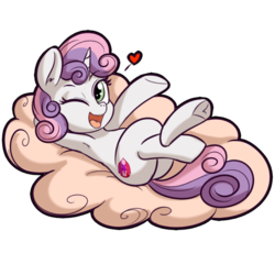 Size: 512x512 | Tagged: safe, artist:anibaruthecat, sweetie belle, pony, unicorn, g4, season 1, stare master, armpits, cloud, cute, cutie mark, diasweetes, explicit source, female, filly, floating heart, foal, heart, hush now quiet now, one eye closed, open mouth, simple background, solo, the cmc's cutie marks, transparent background, wink
