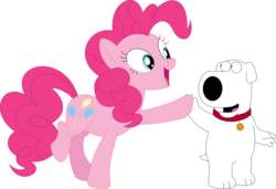 Size: 3559x2434 | Tagged: safe, artist:porygon2z, pinkie pie, g4, brian griffin, crossover, family guy, high five, high res, male, simple background, transparent background