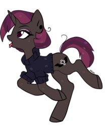 Size: 746x864 | Tagged: safe, artist:bat-b0y, artist:miioko, oc, oc only, oc:dark nebula, pony, unicorn, icey-verse, base used, clothes, ear piercing, earring, eyeshadow, female, jewelry, magical lesbian spawn, makeup, mare, next generation, offspring, open mouth, parent:moondancer, parent:oc:nocturne scroll, parents:canon x oc, parents:moonscroll, piercing, simple background, solo, sweater, tongue out, tongue piercing, transparent background