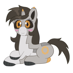 Size: 900x900 | Tagged: safe, artist:scraggleman, oc, oc only, oc:stashie, pony, robot, robot pony, unicorn, aperture science, lying down, portal (valve), prone, simple background, solo, white background