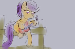 Size: 3160x2080 | Tagged: safe, artist:viwrastupr, scootaloo, pony, g4, bass guitar, colored sketch, commission, female, guitar, high res, musical instrument, scootabass, sketch, solo