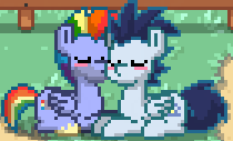 Size: 210x127 | Tagged: safe, bow hothoof, soarin', pony, pony town, g4, blushing, bowsoarin, crack shipping, eyes closed, gay, kissing, male, shipping