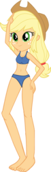 Size: 446x1479 | Tagged: safe, artist:gouhlsrule, edit, editor:grapefruitface, applejack, equestria girls, g4, barefoot, bikini, blue underwear, bra, breasts, clothes, crop top bra, feet, female, hat, simple background, solo, swimsuit, transparent background, underwear, underwear edit