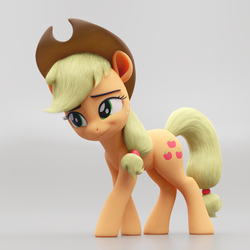Size: 4096x4096 | Tagged: safe, artist:therealdjthed, applejack, earth pony, pony, g4, 3d, 3d model, absurd resolution, blender, blender cycles, cowboy hat, cycles render, female, freckles, gray background, hat, mare, model:djthed, side view, simple background, smiling, solo