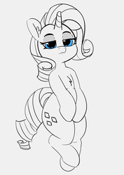 Size: 2914x4113 | Tagged: safe, artist:pabbley, rarity, pony, unicorn, g4, chest fluff, female, gray background, lineart, mare, monochrome, simple background, solo