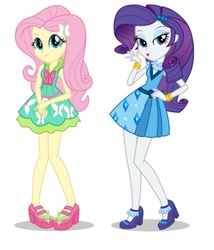 Size: 2560x2984 | Tagged: safe, fluttershy, rarity, equestria girls, g4, duo, duo female, female, high res, legs, looking at you, photo, simple background, vector, white background