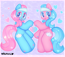 Size: 3600x3200 | Tagged: safe, artist:bunxl, aloe, lotus blossom, earth pony, pony, g4, cute, female, heart, heart eyes, high res, mare, siblings, sisters, smiling, spa twins, sparkly eyes, starry eyes, wingding eyes