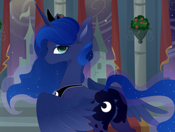 Size: 4400x3300 | Tagged: safe, artist:xsatanielx, princess luna, alicorn, pony, rcf community, g4, butt, castle, female, plot, solo