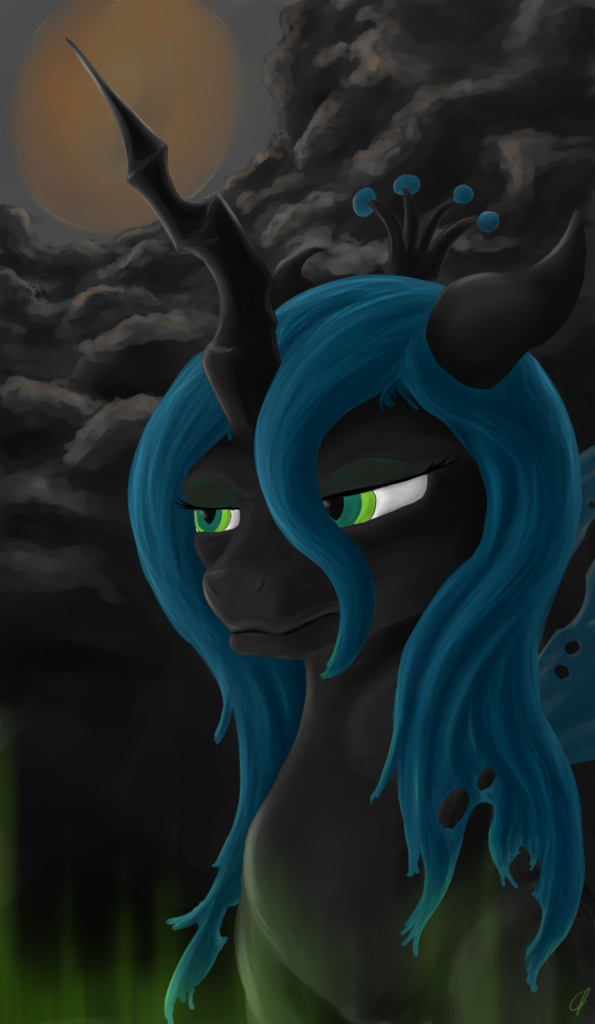 Safe Artist Com Tfire Queen Chrysalis Changeling Changeling Queen Bust Cloud