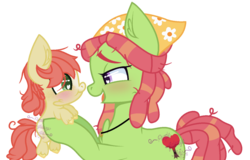 Size: 1366x876 | Tagged: safe, artist:purple-galaxy-girl, tree hugger, oc, oc only, oc:berdine, earth pony, pony, g4, baby, baby pony, base used, female, filly, heart eyes, holding a pony, jewelry, mother and daughter, necklace, offspring, parent:big macintosh, parent:tree hugger, parents:machugger, simple background, solo, transparent background, unshorn fetlocks, wingding eyes