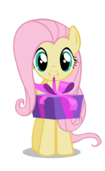Size: 967x1579 | Tagged: safe, fluttershy, pegasus, pony, g4, cute, female, looking at you, mare, mouth hold, present, shyabetes, simple background, smiling, solo, transparent background