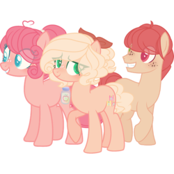 Size: 1000x1000 | Tagged: safe, artist:robbieierubino, oc, oc only, oc:apple marmalade, oc:apple sweets, oc:bright apple, earth pony, pony, colored pupils, female, magical lesbian spawn, male, mare, offspring, parent:applejack, parent:pinkie pie, parents:applepie, simple background, stallion, transparent background
