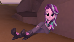 Size: 1920x1080 | Tagged: safe, artist:razethebeast, starlight glimmer, equestria girls, equestria girls specials, g4, mirror magic, 3d, beanie, boots, clothes, female, hat, high heel boots, legs, looking at you, shirt, shoes, sitting, solo, source filmmaker, vest