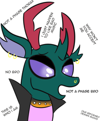 Size: 1105x1323 | Tagged: safe, artist:artiks, pharynx, changedling, changeling, g4, 30 minute art challenge, bust, choker, dialogue, emo, it's a phase, it's not a phase, prince pharynx, simple background, solo, spiked choker, white background