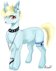 Size: 1070x1343 | Tagged: safe, artist:luuny-luna, oc, oc only, oc:rock, pony, unicorn, choker, curved horn, horn, male, simple background, solo, spiked choker, stallion, tongue out, transparent background