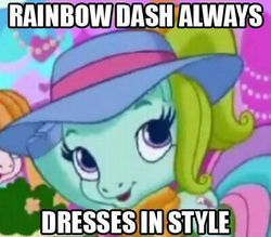 Size: 400x350 | Tagged: safe, edit, edited screencap, screencap, rainbow dash (g3), toola-roola, earth pony, pony, g3, g3.5, rainbow dash always dresses in style, text